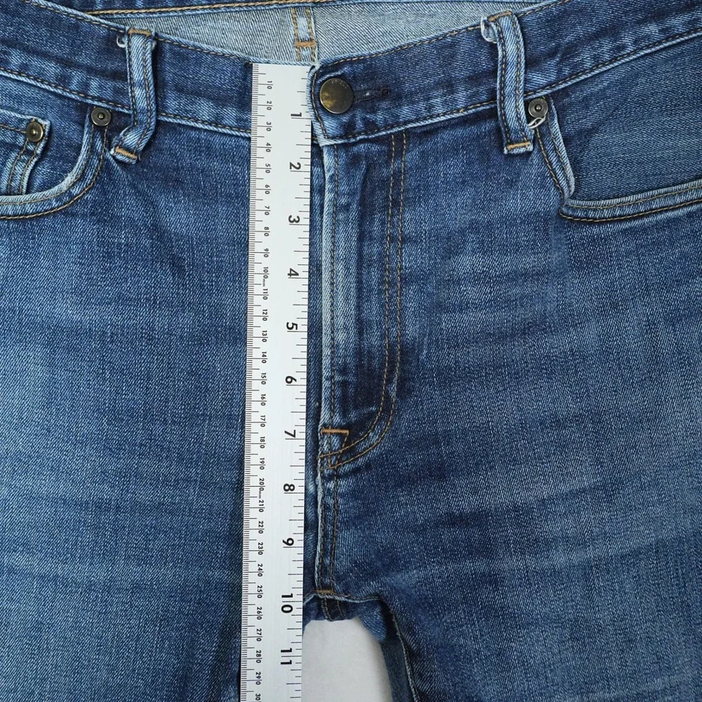 Uniqlo Slim Straight Japanese Kaihara Selvedge Jeans Mens 35x32 Blue Low Rise